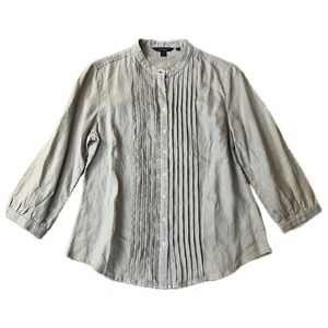 BODEN 100% Linen Pleated Beige Button Front Blouse Size 12